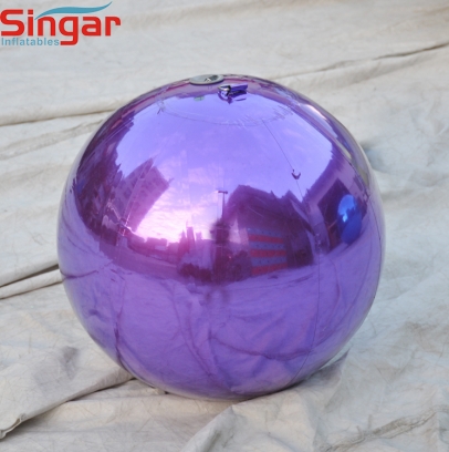 Inflatable purple hanging mirror sphere
