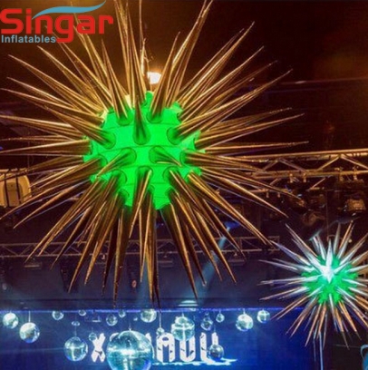 Giant shinning silver coated inflatable stage decoration stars with lighting