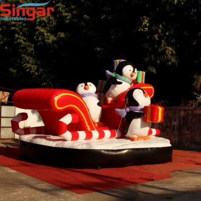 5.5m(18ft) inflatable christmas penguins and sleigh for roof decoration