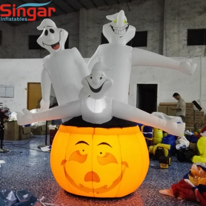 3m(9.8ft) Inflatable indoor decorative ghost with pumpkin for halloween