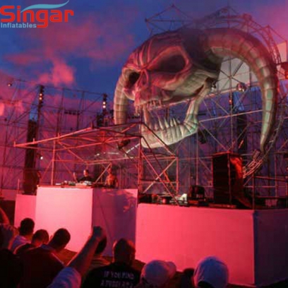 Giant 7m inflatable skull head with horn for party stage decoration
