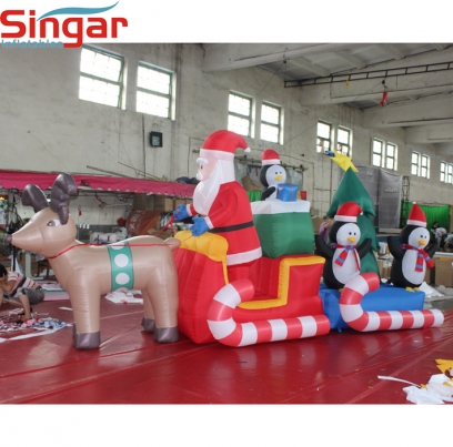 6m(19.7ft) giant inflatable santa claus and penguins for christmas decoration