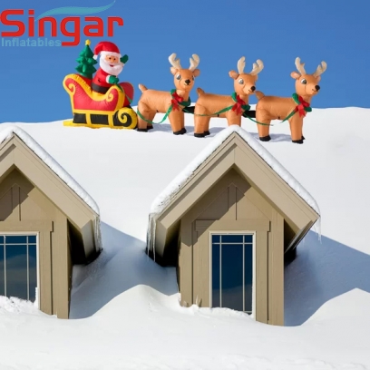 5m(16.4ft) inflatable santa claus and reindeers for roof decoration