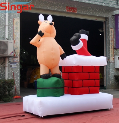 3m(9.8ft) Roof decrative inflatable santa claus and reindeer